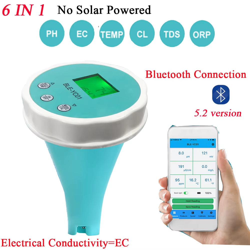 Wifi Chlorin Meter PH ORP EC Total Dissolved Solids Salinity Temp CL Test Meter Swimming Pool Water Tester Solar Powered