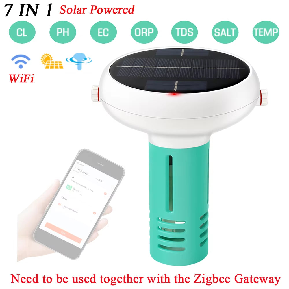 Wifi Chlorin Meter PH ORP EC Total Dissolved Solids Salinity Temp CL Test Meter Swimming Pool Water Tester Solar Powered